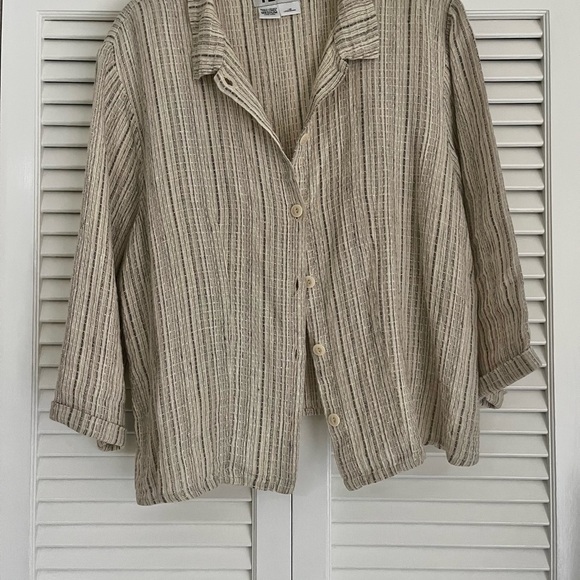 Flax Women's Button Down Shirt - Beige Striped - Picture 4 of 5